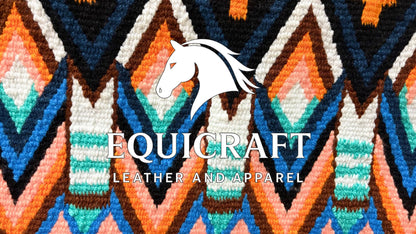 Western Saddle Blanket | Black Orange Peach Teal Wool Pad | Hand-Woven Southwestern Horse Saddle Blanket | Colorful Show Pad Equestrian Gift