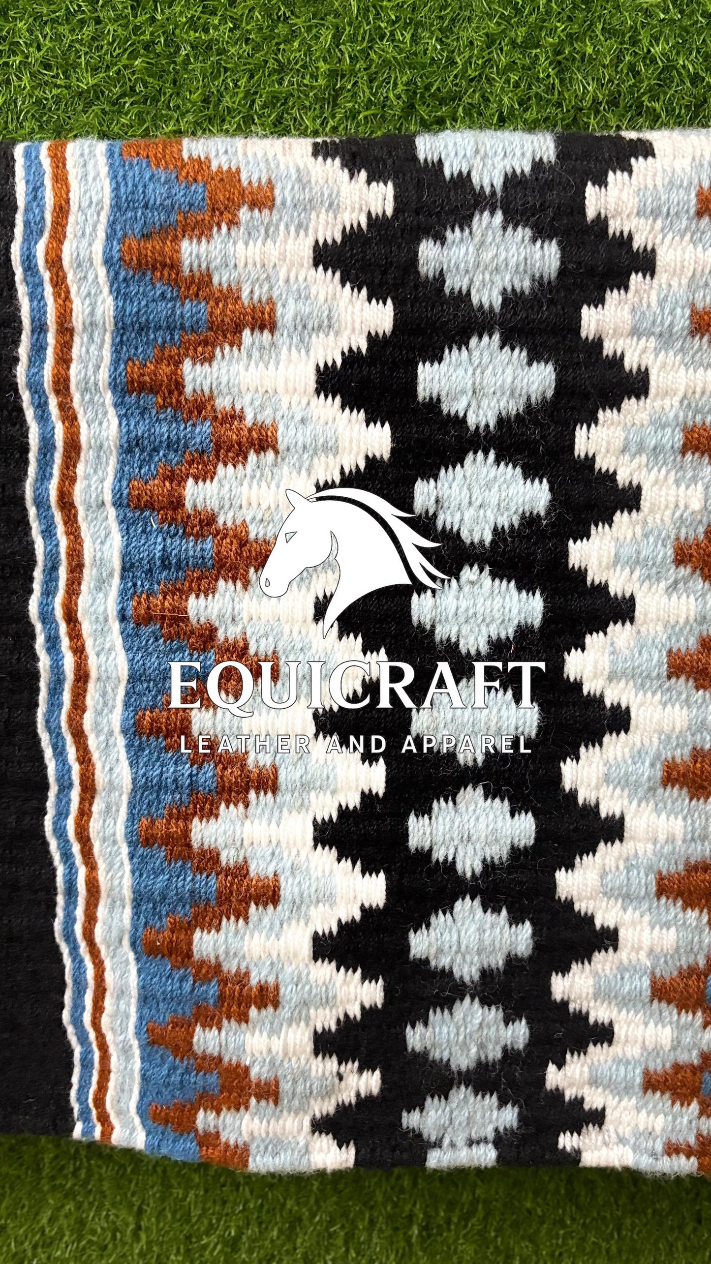 Aztec Western Show Saddle Pad | Black Blue Rust Brown Wool Blanket | Hand-Woven Southwestern Horse Saddle Pad | Ranch Trail Pad