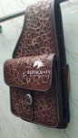 Dark Brown Floral Tooled Leather Western Saddle Bag – Full Flower Carved Horse Trail Bag | Antique Cowboy Tack