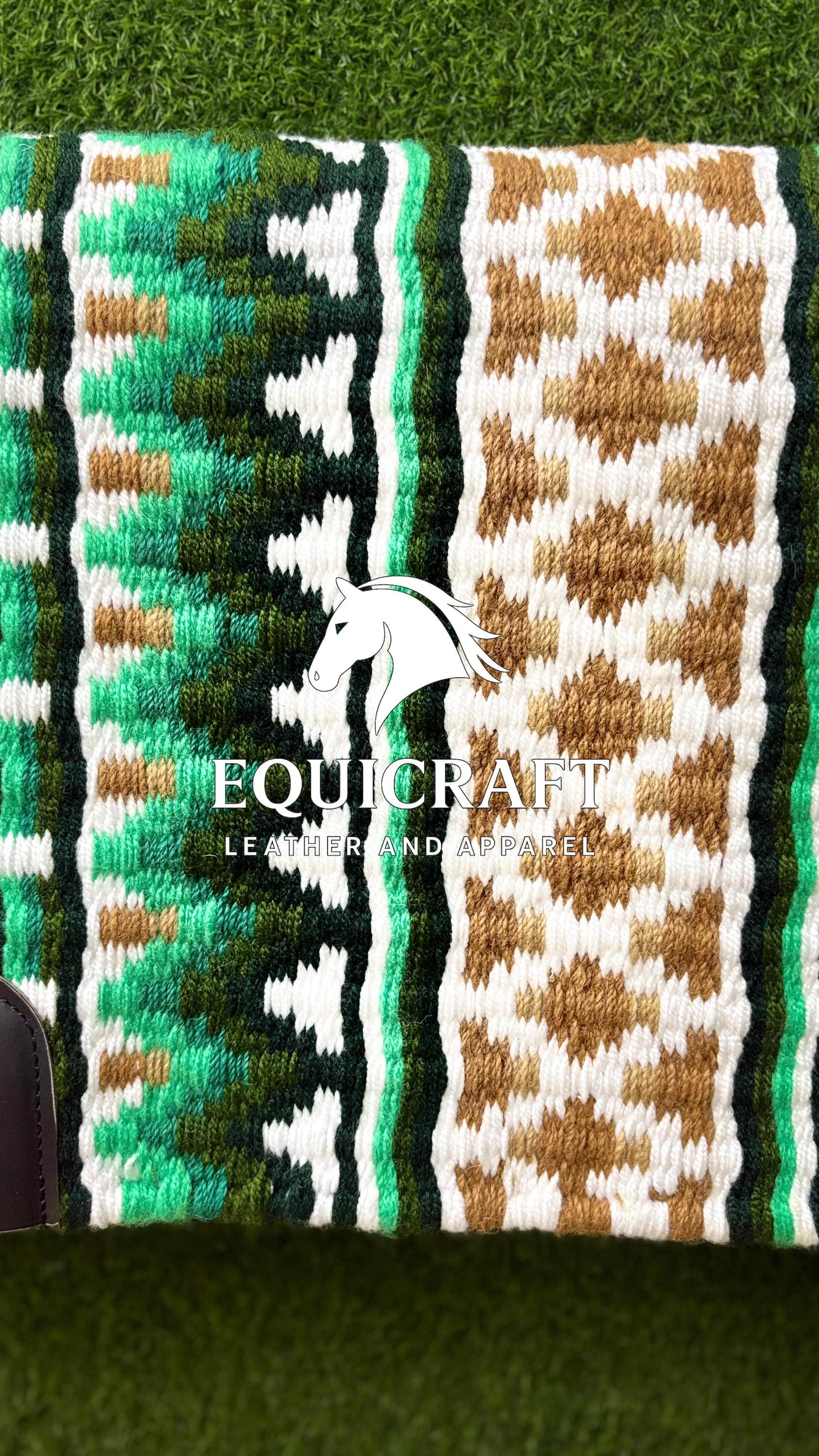 Green Tan Wool Western Saddle Pad – Diamond Show Pad | Horse Blanket Barrel Racing Rodeo Tack