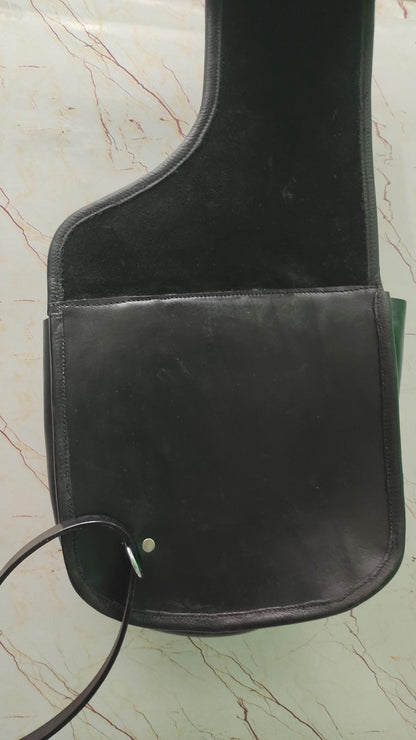 Black Leather Western Saddle Bag – Plain Heavy Duty Horse Trail Bag | Double Buckle Cowboy Riding Tack