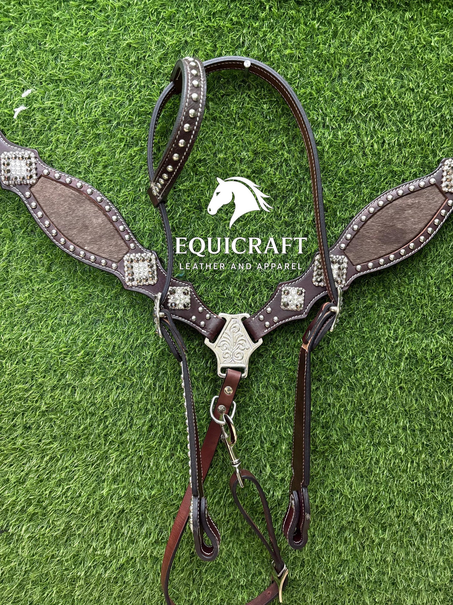 Hairon Western Leather One Ear Headstall & Breast Collar Set – Horse Tack | Cowboy Riding Gear | Rodeo Trail Barrel Racing