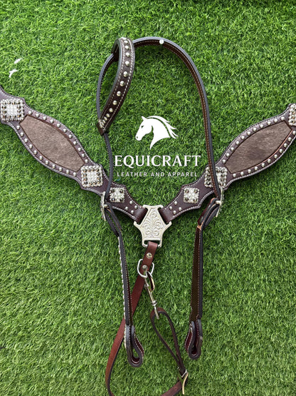 Hairon Western Leather One Ear Headstall & Breast Collar Set – Horse Tack | Cowboy Riding Gear | Rodeo Trail Barrel Racing