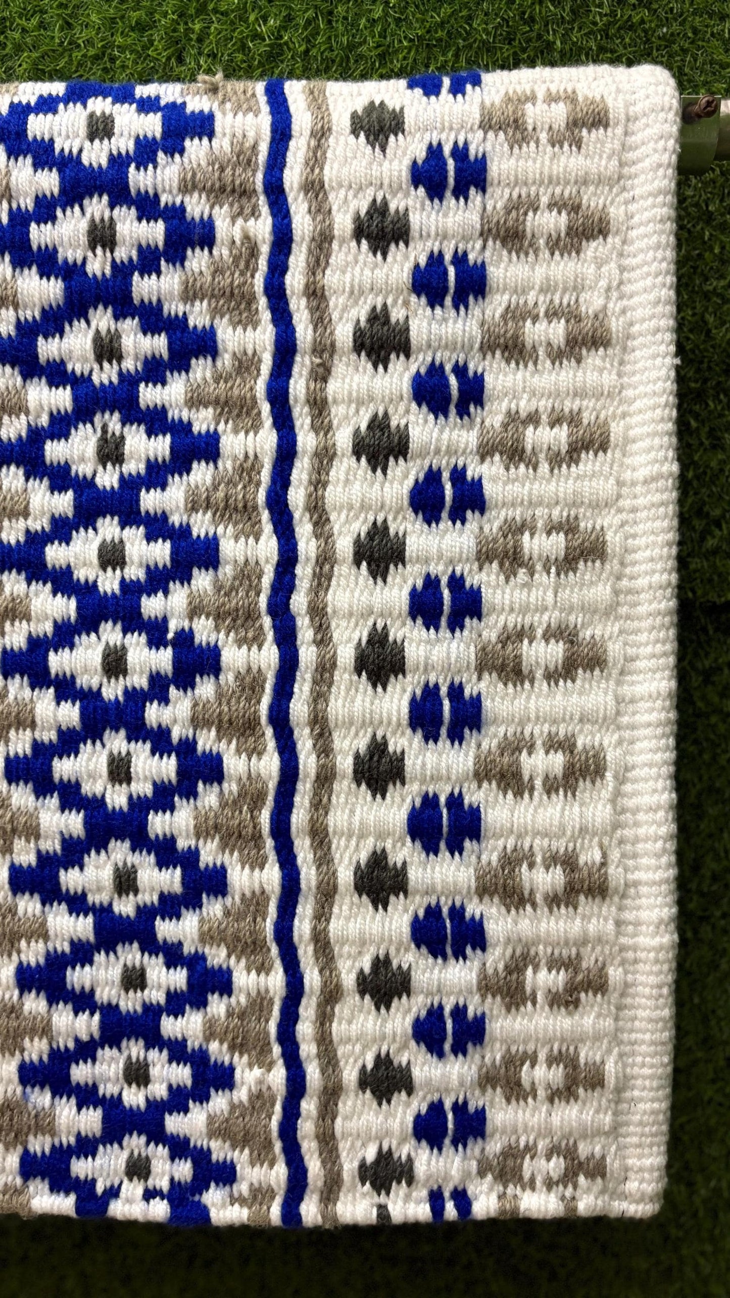 White Blue Grey Wool Western Saddle Pad – Aztec Diamond Show Pad | Horse Blanket Barrel Racing Rodeo Ranch Tack