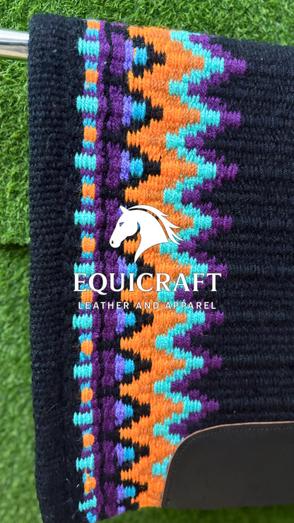 Western Show Saddle Pad | Black Orange Purple Turquoise Wool Blanket | Hand-Woven Southwestern Horse Saddle Pad | Trail Pad Equestrian Gift