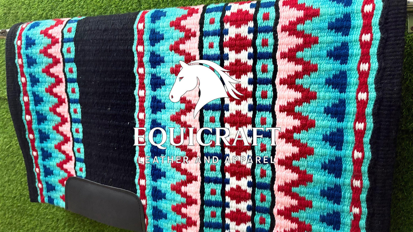 Western Saddle Pad | Turquoise Red Blue Aztec Wool Horse Blanket | Show Saddle Pad | Trail Riding Pad | Reining Pad | Quarter Horse Pad |