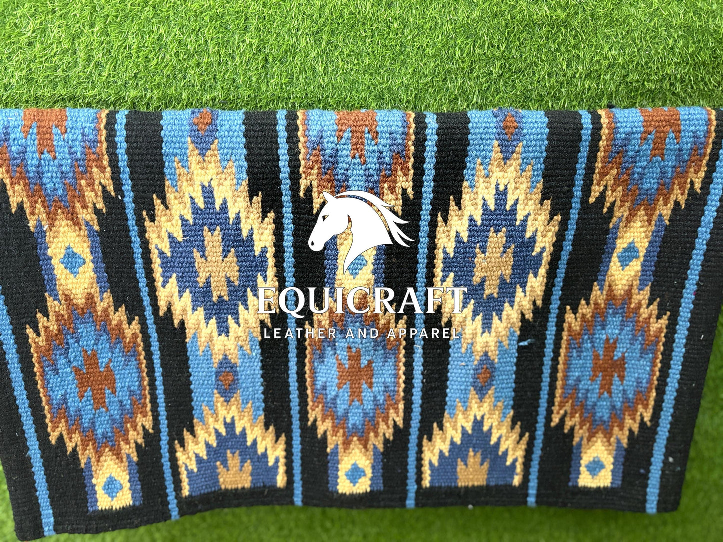 Blue Black Wool Western Saddle Blanket Diamond Show Blanket Horse Pad Rodeo Ranch Tack
