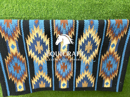 Blue Black Wool Western Saddle Blanket Diamond Show Blanket Horse Pad Rodeo Ranch Tack
