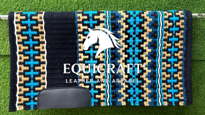 Aztec Western Show Saddle Pad | Black Turquoise Tan Wool Blanket | Hand-Woven Southwestern Horse Saddle Pad | Trail Pad Equestrian Gift