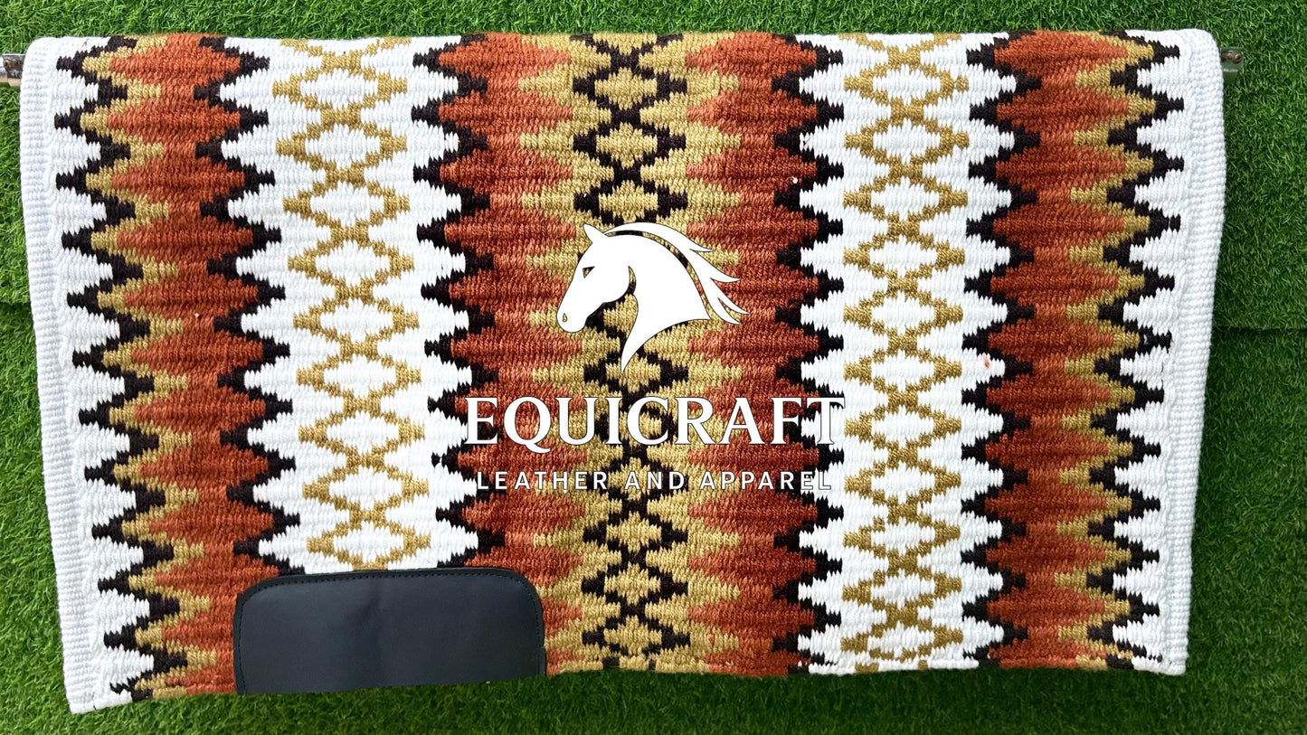 Rust Orange Gold Wool Western Saddle Pad – Aztec Zigzag Show Pad | Horse Blanket Barrel Racing Rodeo Ranch Tack