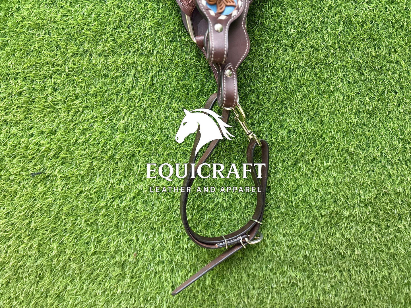 Two Tone Turquoise Inlay Tooled Leather One Ear Headstall and Breast Collar – Floral Carved Western Horse Tack | Barrel Racing Rodeo Gear
