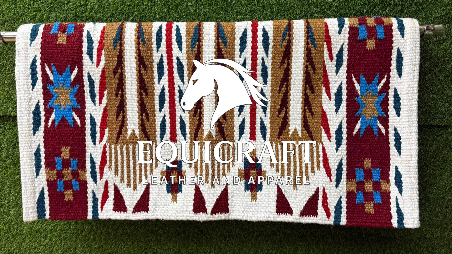 Aztec Western Show Saddle Pad | Orange Blue White Wool Blanket | Hand-Woven Southwestern Horse Saddle Pad | Trail Pad Equestrian Gift