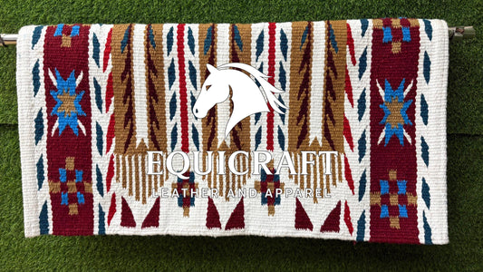 Aztec Western Show Saddle Pad | Orange Blue White Wool Blanket | Hand-Woven Southwestern Horse Saddle Pad | Trail Pad Equestrian Gift