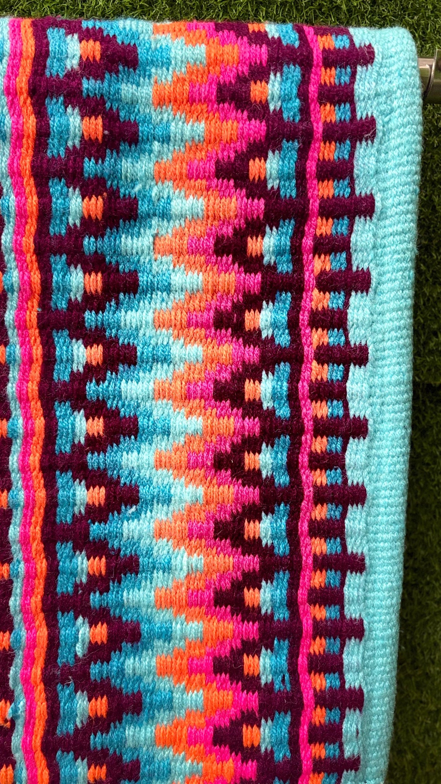 Turquoise Multicolor Wool Western Saddle Pad |  Horse Blanket Barrel Racing Rodeo Tack