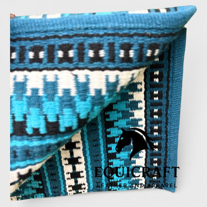 Western Show Saddle Pad | Steel Blue Turquoise Black White Wool Blanket | Hand-Woven Southwestern Horse Saddle Pad | Trail Pad 34X42