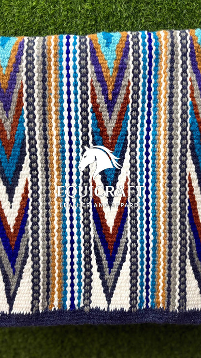 Aztec Western Saddle Blanket | Multicolor Turquoise Purple Gold Wool Pad | Hand-Woven Southwestern Horse Saddle Blanket | Show Pad