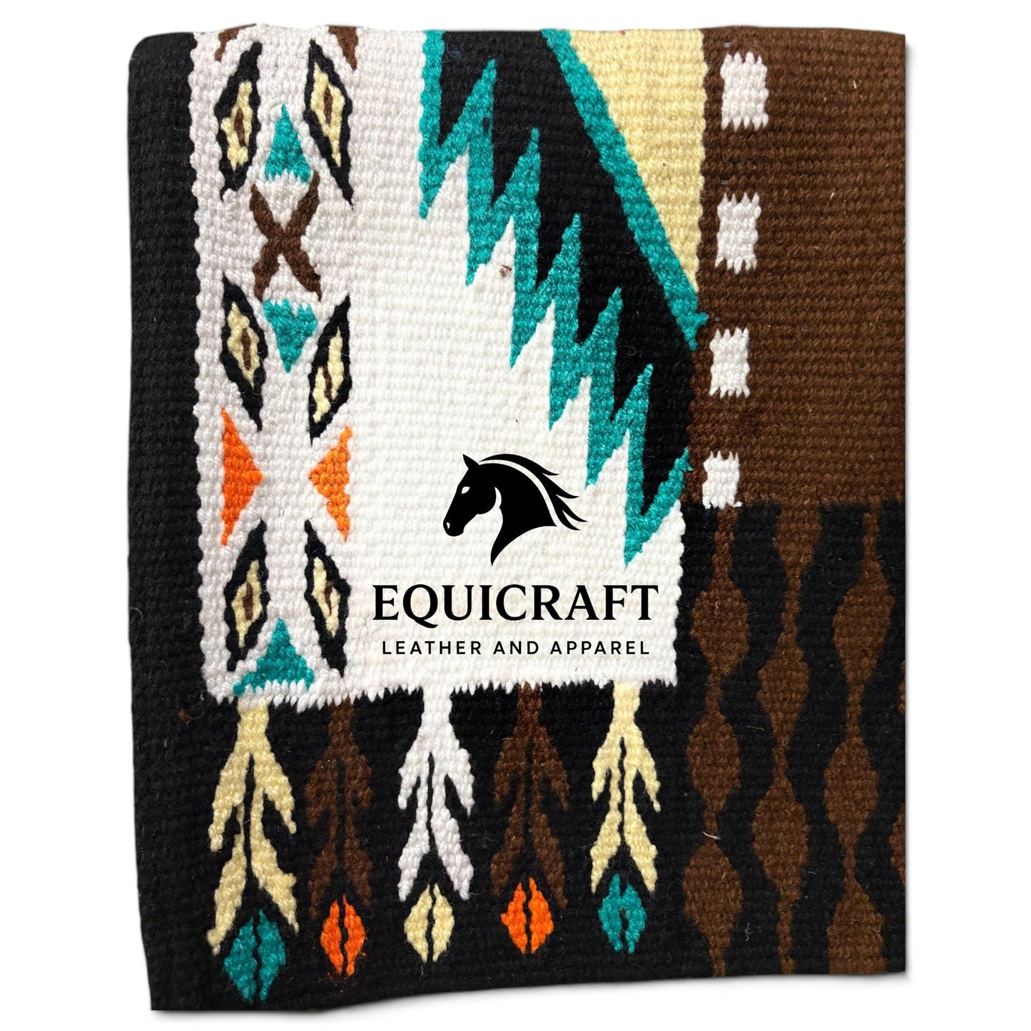 Western Wool Ranch Saddle Blanket, Aztec Pattern, Turquoise Brown White Horse Saddle Pad, Southwestern Show Blanket Size-34x48