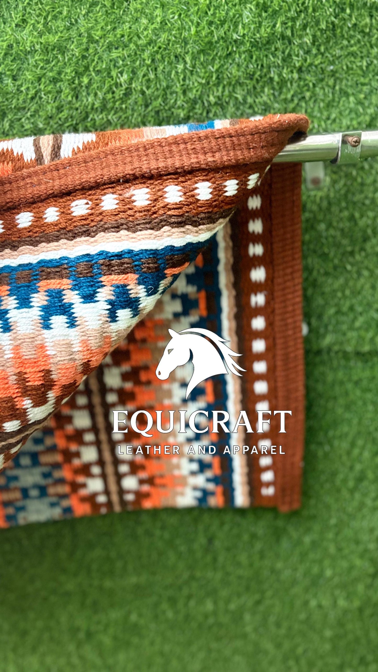 Western Saddle Pad | Brown Orange Teal Aztec Wool Horse Blanket | Show Saddle Pad | Trail Riding Pad | Reining Pad | Quarter Horse Pad