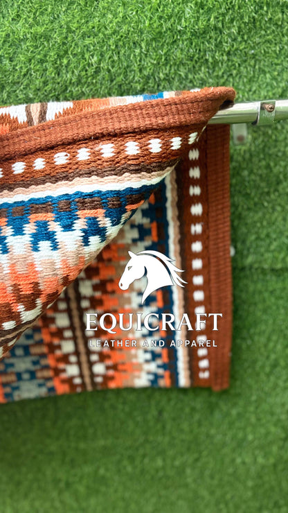 Western Saddle Pad | Brown Orange Teal Aztec Wool Horse Blanket | Show Saddle Pad | Trail Riding Pad | Reining Pad | Quarter Horse Pad