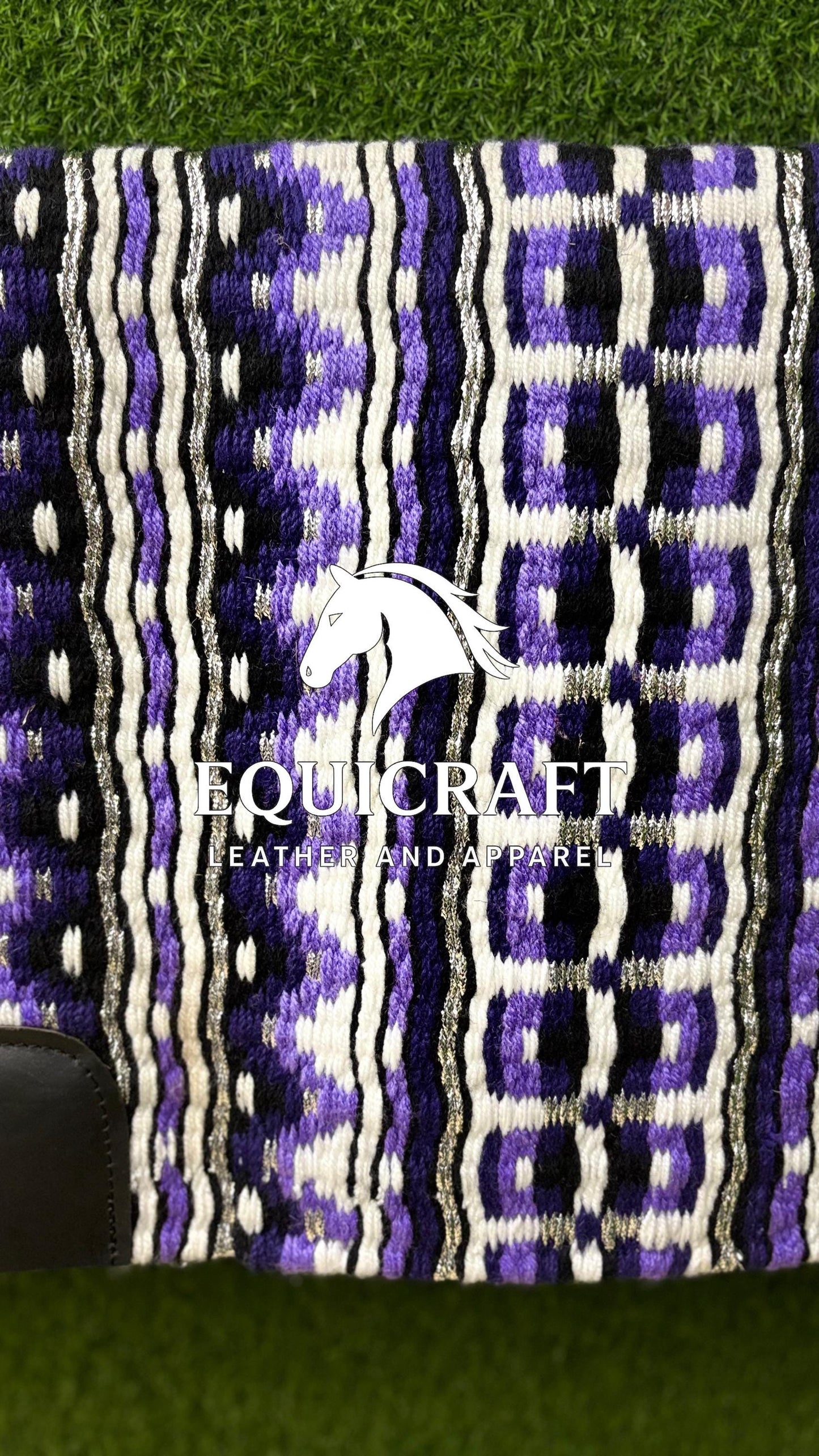 Aztec Western Show Saddle Pad | Purple Black Silver Wool Blanket | Hand-Woven Southwestern Horse Saddle Pad Trail Pad Equestrian Gift