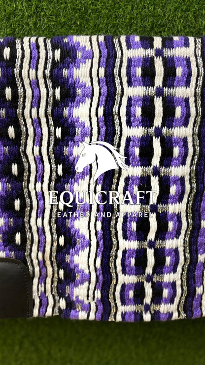 Aztec Western Show Saddle Pad | Purple Black Silver Wool Blanket | Hand-Woven Southwestern Horse Saddle Pad Trail Pad Equestrian Gift