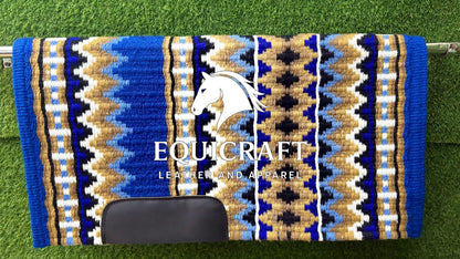 Western Saddle Pad | Royal Blue Tan Gold Aztec Wool Horse Blanket | Show Saddle Pad | Trail Riding Pad | Reining Pad | Quarter Horse Pad