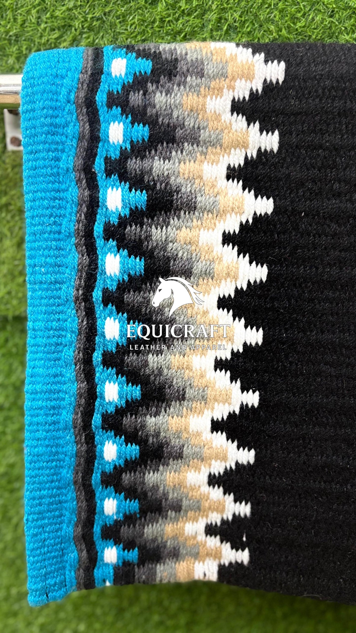 Turquoise Black Rust Wool Western Saddle Blanket – Aztec Zigzag Show Blanket | Horse Pad Barrel Racing Rodeo Tack SIZE 32X34