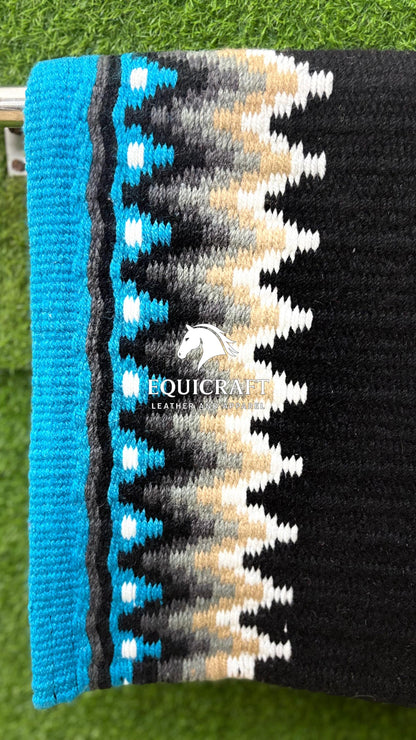 Turquoise Black Rust Wool Western Saddle Blanket – Aztec Zigzag Show Blanket | Horse Pad Barrel Racing Rodeo Tack SIZE 32X34