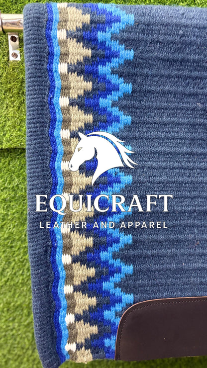 Western Show Saddle Pad | Navy Blue Tan Turquoise Wool Blanket | Hand-Woven Southwestern Horse Saddle Pad | ShowTrail Pad Equestrian Gift