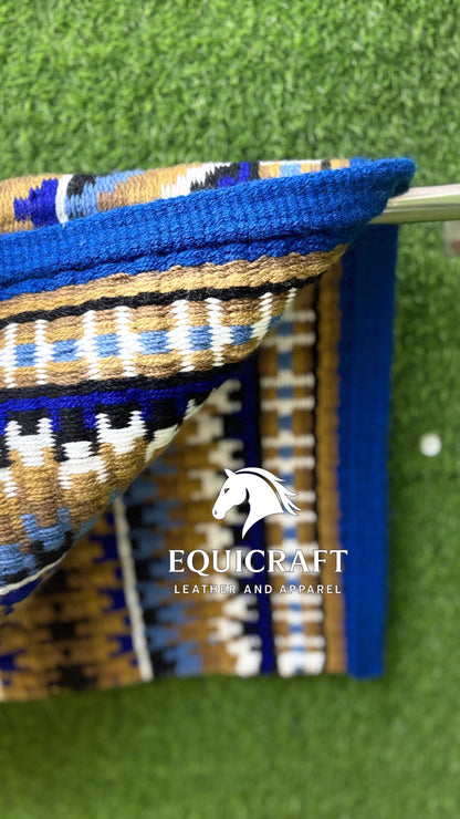 Western Saddle Pad | Royal Blue Tan Gold Aztec Wool Horse Blanket | Show Saddle Pad | Trail Riding Pad | Reining Pad | Quarter Horse Pad