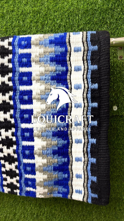 Aztec Western Show Saddle Pad | Black Blue White Wool Blanket | Hand-Woven Southwestern Horse Saddle Pad | Trail Pad Equestrian Gift