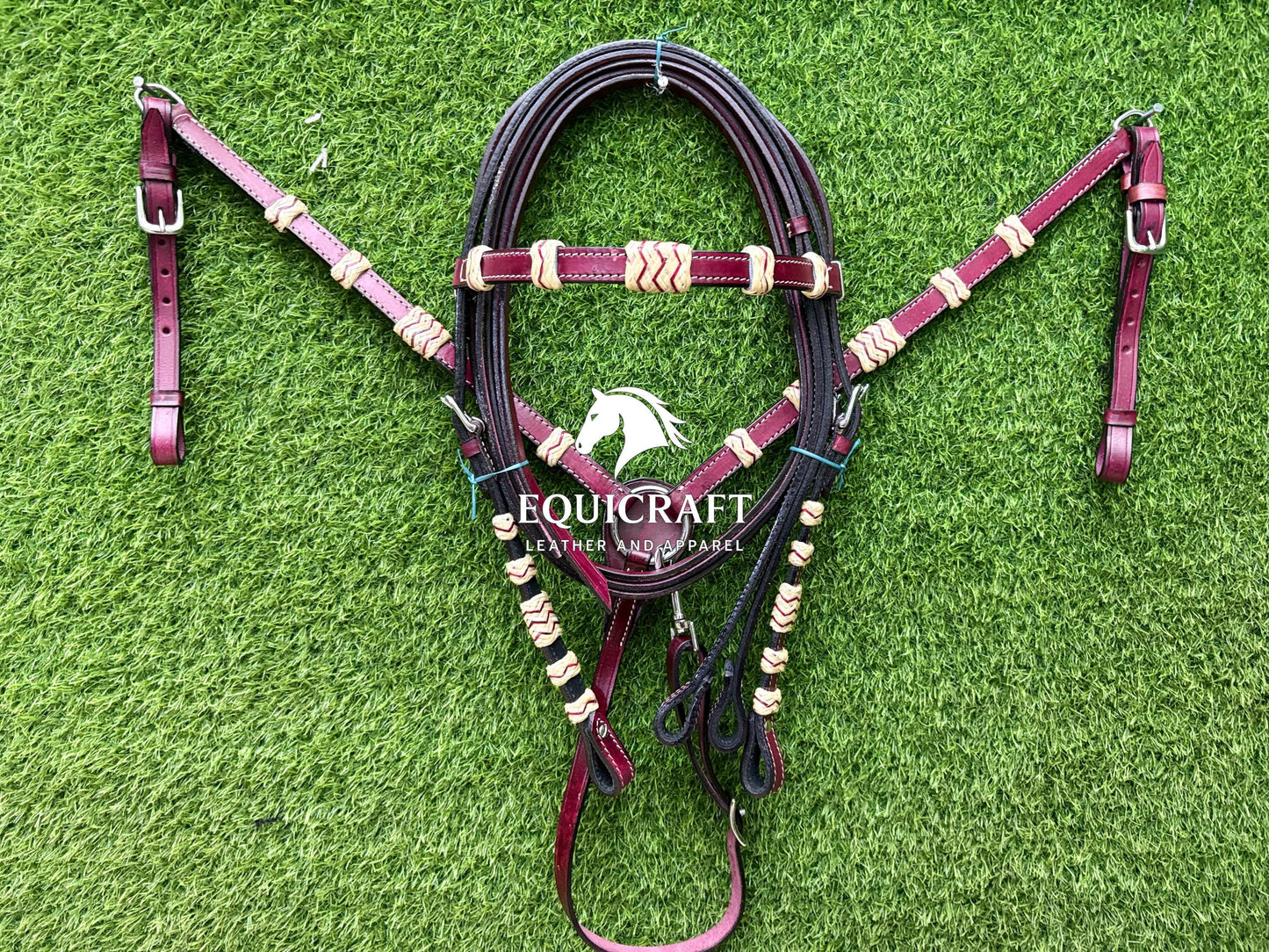 Burgundy Braided Rawhide Western Headstall & Breast Collar Set – Plain Horse Tack | Barrel Racing Rodeo Cowboy Gear