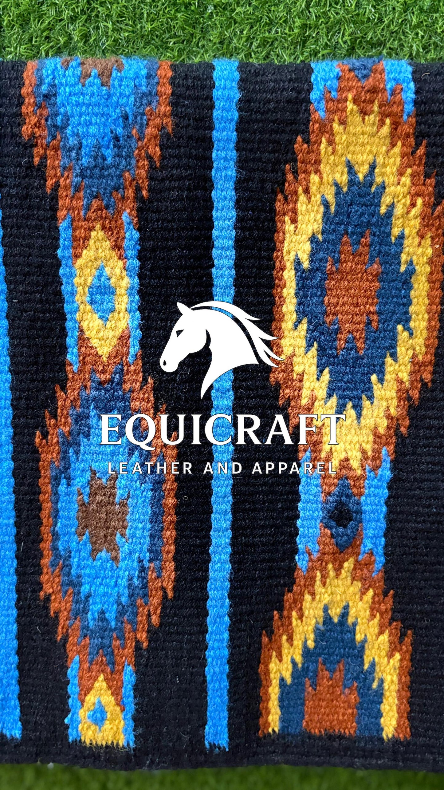 Western Saddle Pad | Black Blue Yellow Aztec Wool Horse Blanket | Show Saddle Pad | Trail Riding Pad | Reining Pad | Quarter Horse Pad