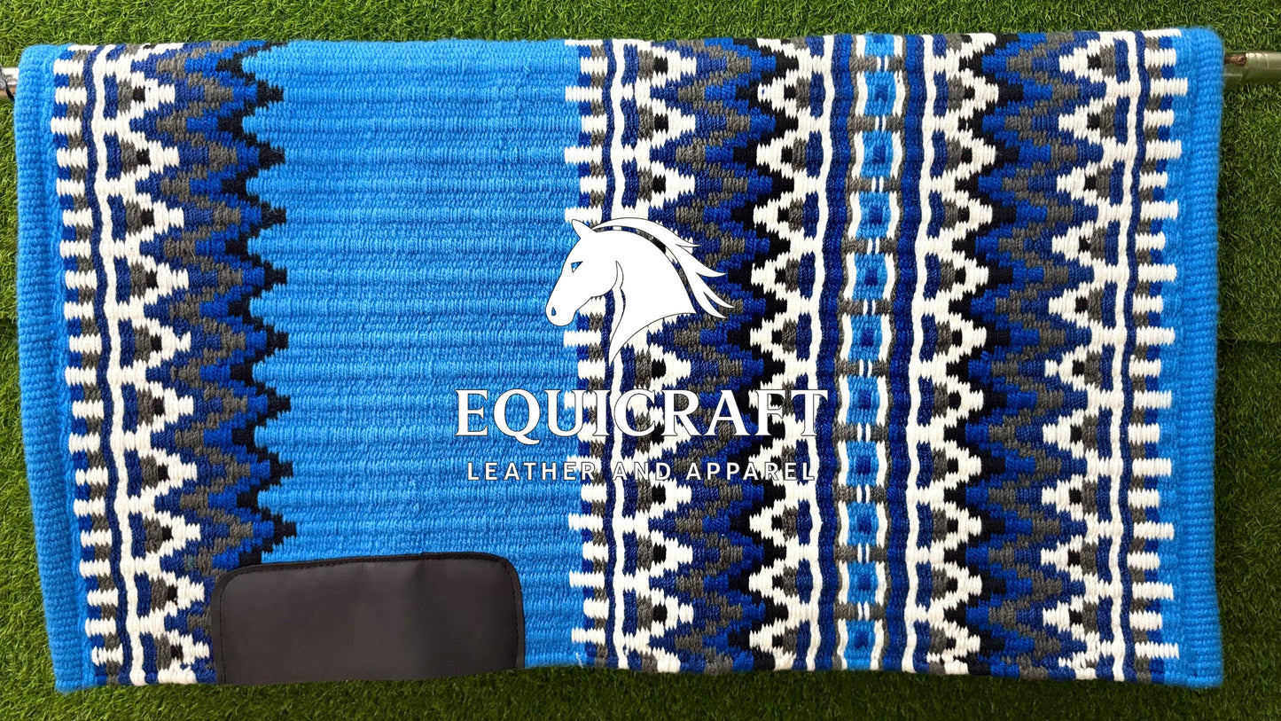 Western Saddle Pad Blanket | Show Pad | Blue Aztec Wool Horse Blanket | Trail Riding Pad | Horse Tack Gift