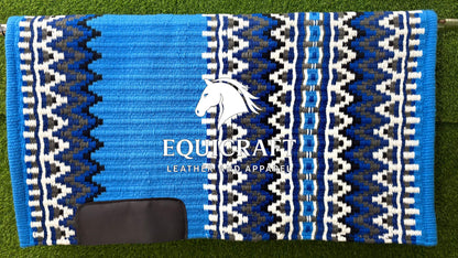 Western Saddle Pad Blanket | Show Pad | Blue Aztec Wool Horse Blanket | Trail Riding Pad | Horse Tack Gift