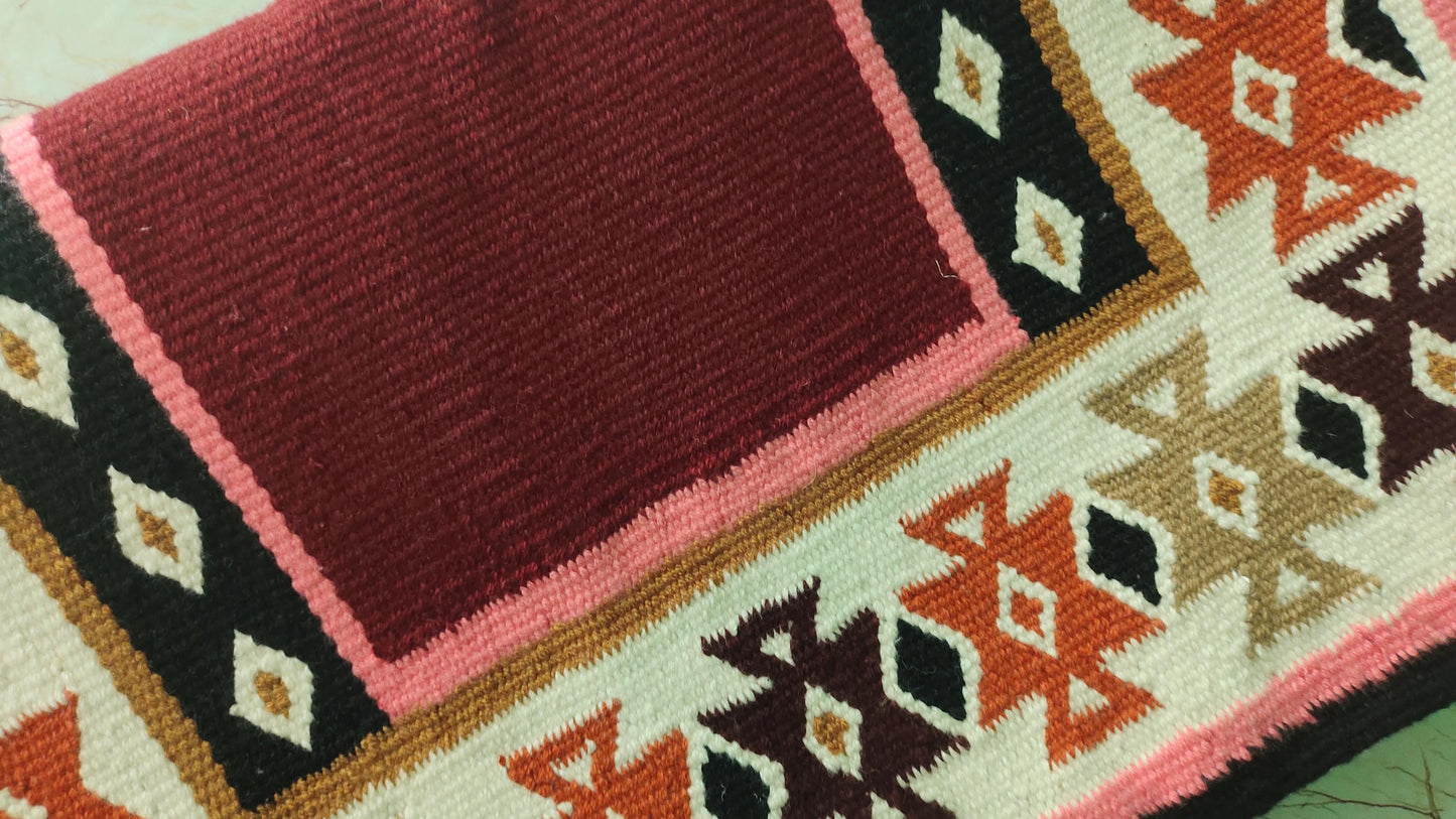 Burgundy Pink Wool Western Saddle Blanket – Aztec Cross Diamond Show Blanket | Horse Pad Barrel Racing Rodeo Tack
