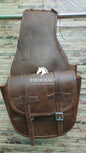 Brown Crazy Horse Leather Western Saddle Bag – Single Buckle Large Rustic Horse Trail Bag | Cowboy Riding Tack