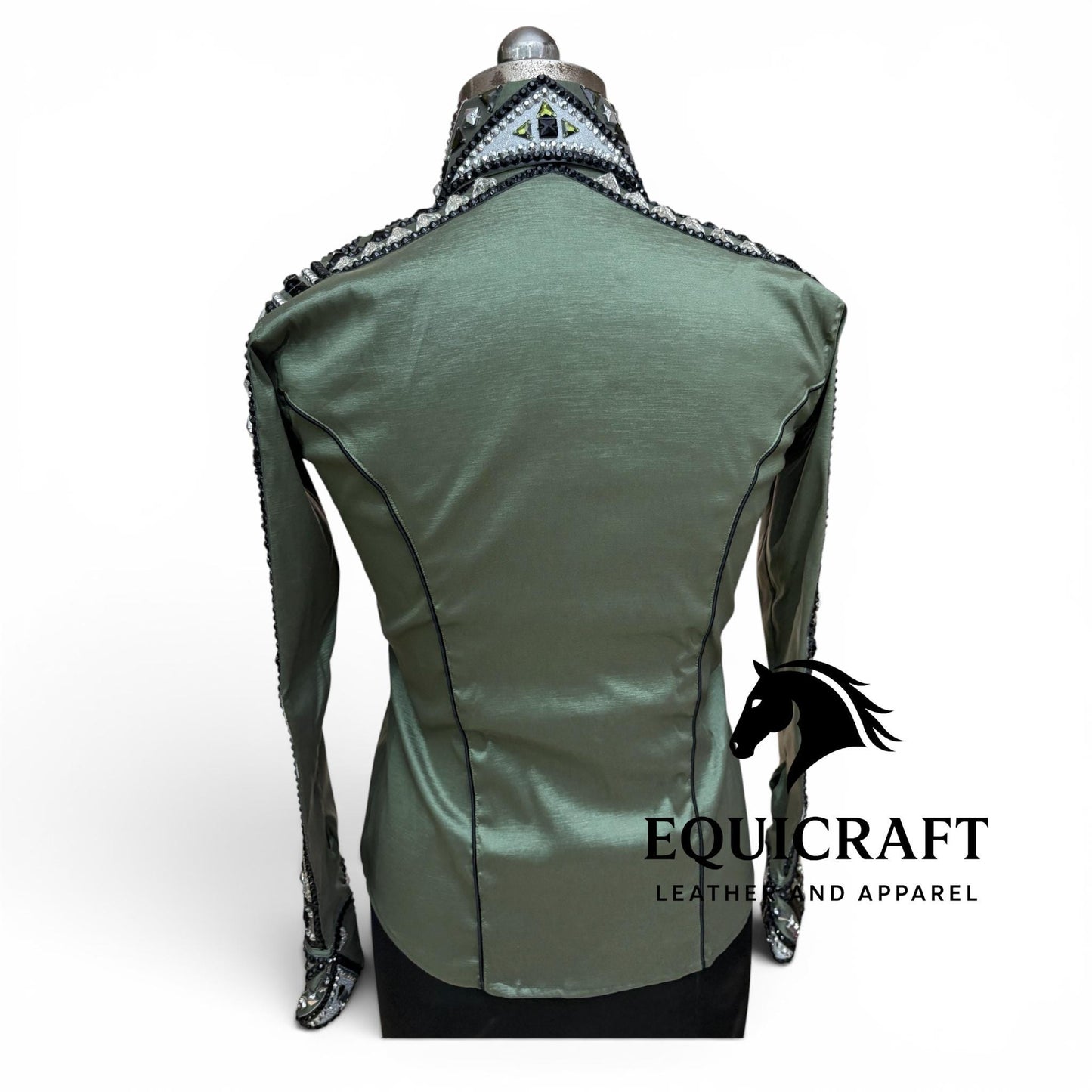 Green Western Show Shirt | Women's Rodeo Equestrian Apparel with Crystal Embellishments