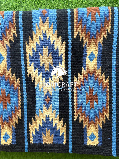 Blue Black Wool Western Saddle Blanket Diamond Show Blanket Horse Pad Rodeo Ranch Tack