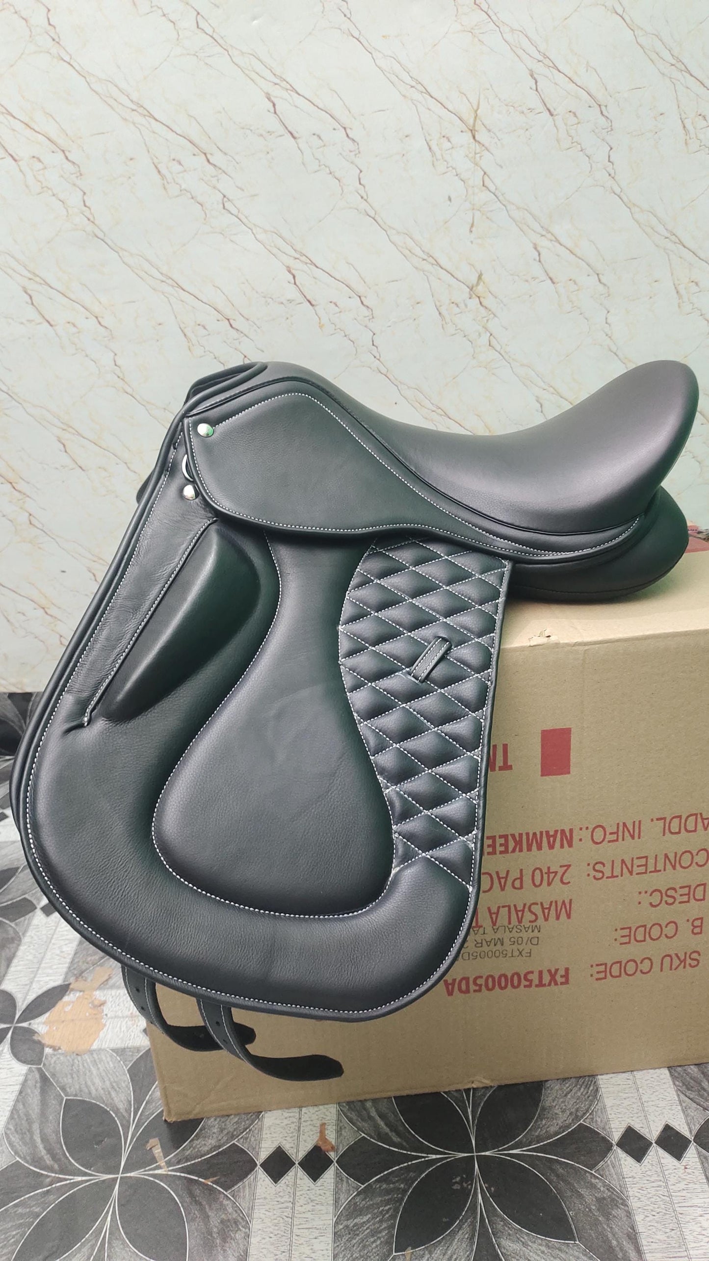 Black Leather Dressage Saddle | Long Flap English Saddle
