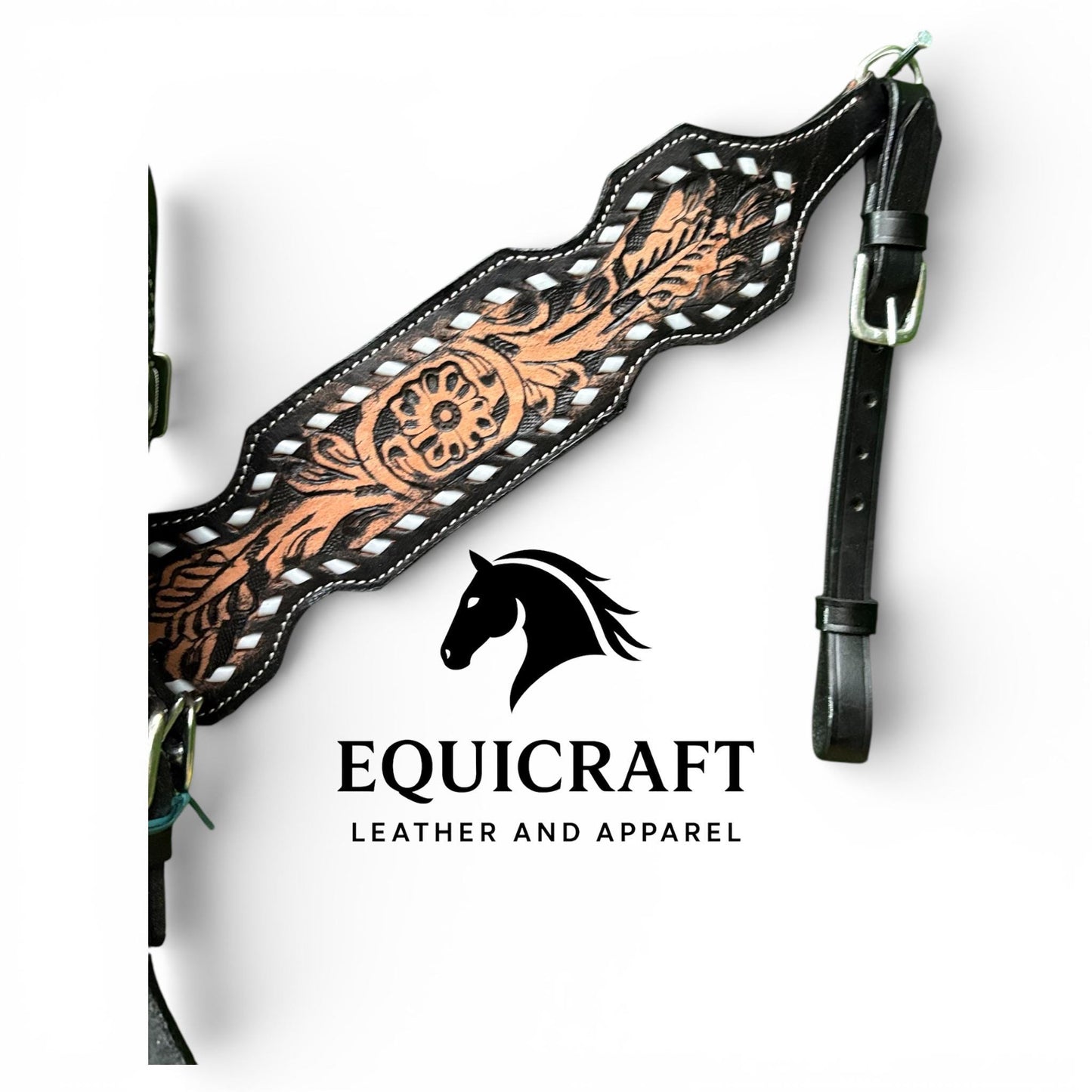 Black Tan Cutout Tooled Leather Western Headstall & Breast Collar Set – Filigree Horse Tack | Barrel Racing Rodeo Gear