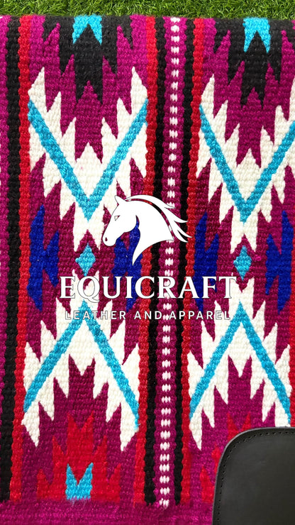 Western Show Saddle Pad | Magenta Pink White Turquoise Wool Blanket | Hand-Woven Southwestern Horse Saddle Pad | Barrel Racing Pad