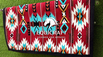 Western Show Saddle Pad | Red Blanket | Aztec Wool Horse Pad | Turquoise Southwest Saddle Blanket | Horse Tack Gift