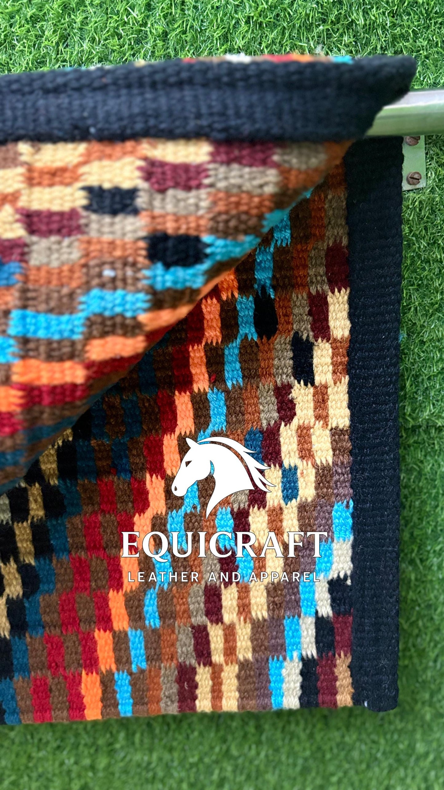 Multicolor Wool Western Saddle Pad – Rainbow Mosaic Show Pad | Horse Blanket Barrel Racing Rodeo Ranch Tack SIZE 34X 36