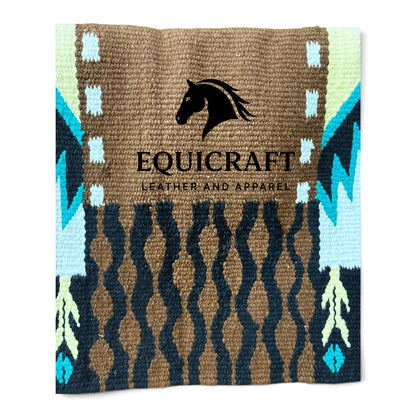 Western Wool Ranch Saddle Blanket, Aztec Pattern, Turquoise Brown White Horse Saddle Pad, Southwestern Show Blanket Size-34x48