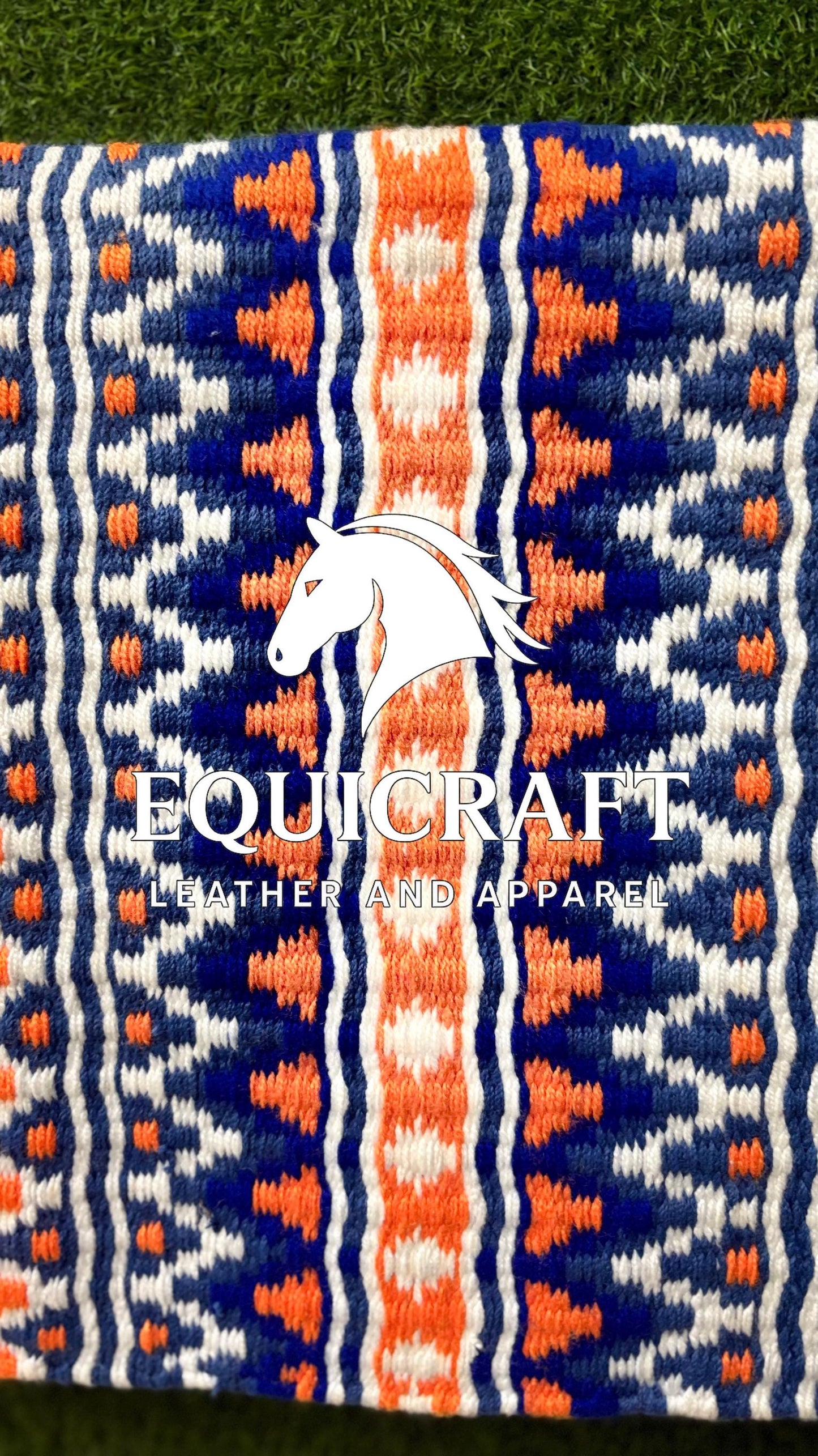 Aztec Western Show Saddle Pad | Orange Blue White Wool Blanket | Hand-Woven Southwestern Horse Saddle Pad | Trail Pad Equestrian Gift