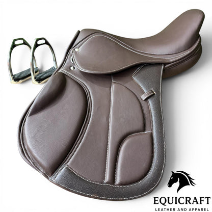 Brown Leather English Jumping Saddle | Close Contact Horse Saddle | Comfortable Riding Tack