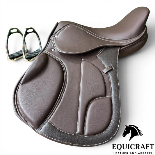 Brown Leather English Jumping Saddle | Close Contact Horse Saddle | Comfortable Riding Tack