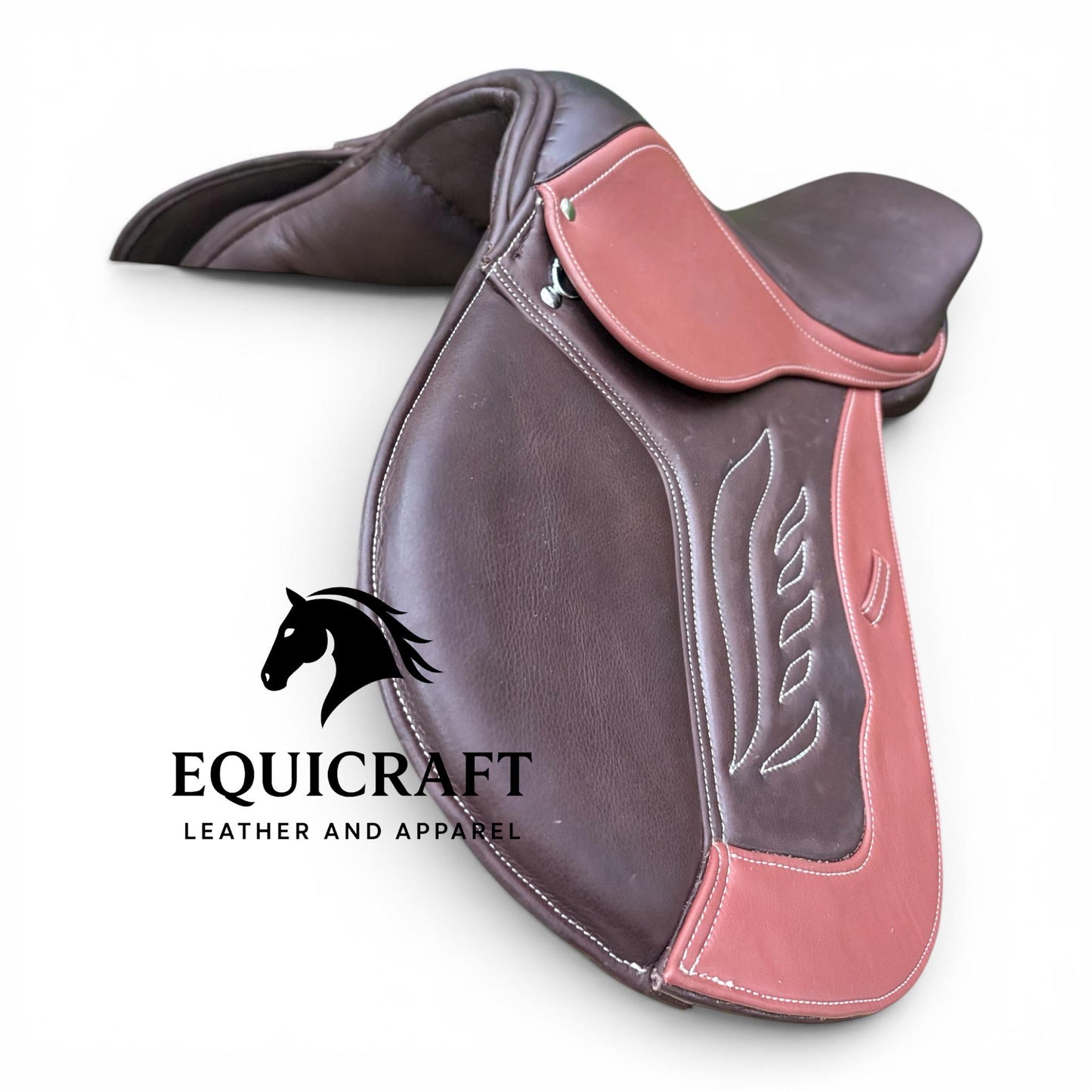 Double tone Premium Close Contact Saddle | Brown Leather English Riding Saddle for Training & Jumping
