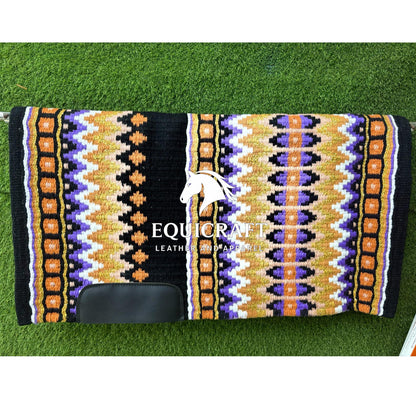 Purple Orange Gold Metallic Southwestern Wool Saddle Blanket, Western Show Pad, Handwoven Horse Blanket, Diamond Pad Size:-36x42